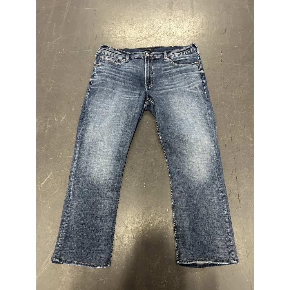 Silver Jeans Mens Blue Jeans Size 36x27 Straight Whiskered Stretch Western Denim
